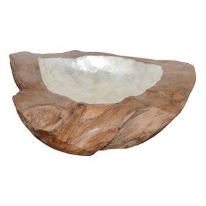 Teak Decorative Bowl With Sea Shell, 11.8"X3.9"| Unique Homeware